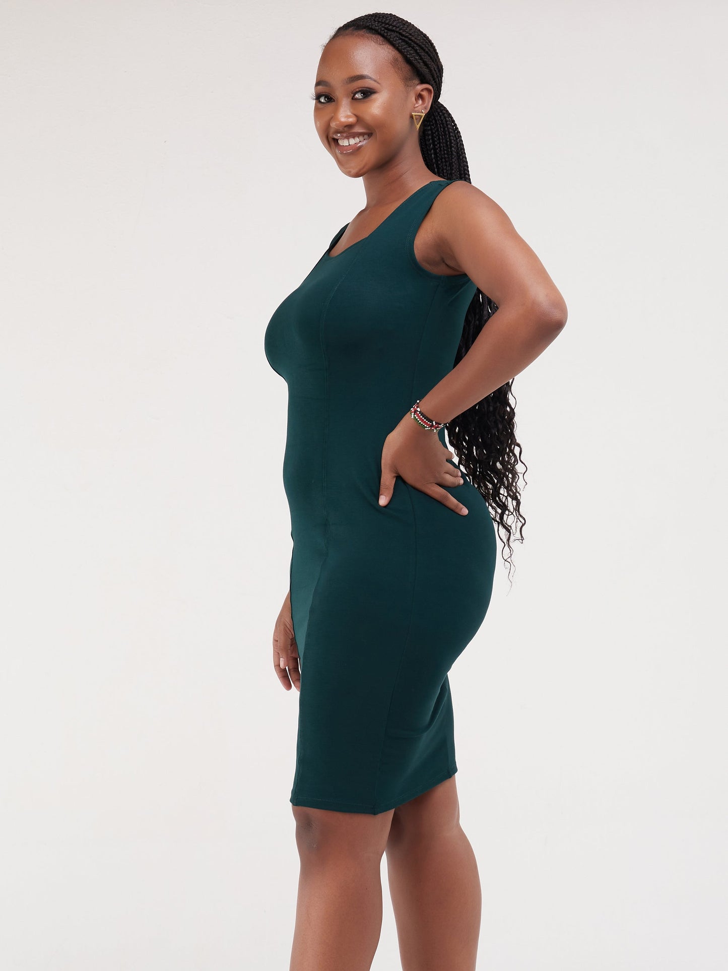 Vivo Sophia Square Neck Bodycon - Dark Green
