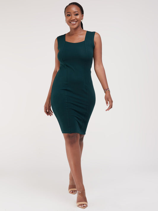 Vivo Sophia Square Neck Bodycon - Dark Green