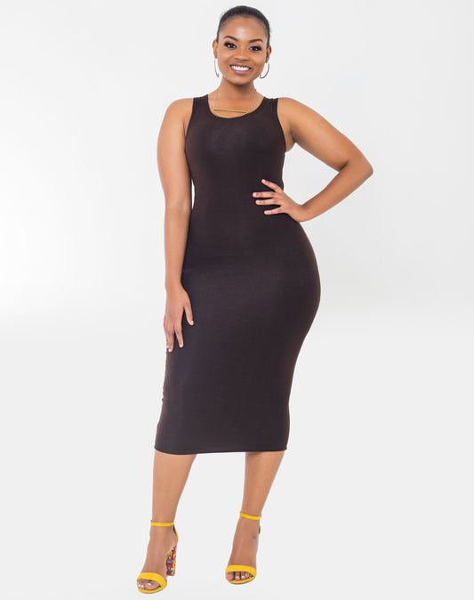 Vivo Basic Sleeveless Bodycon Dress - Brown