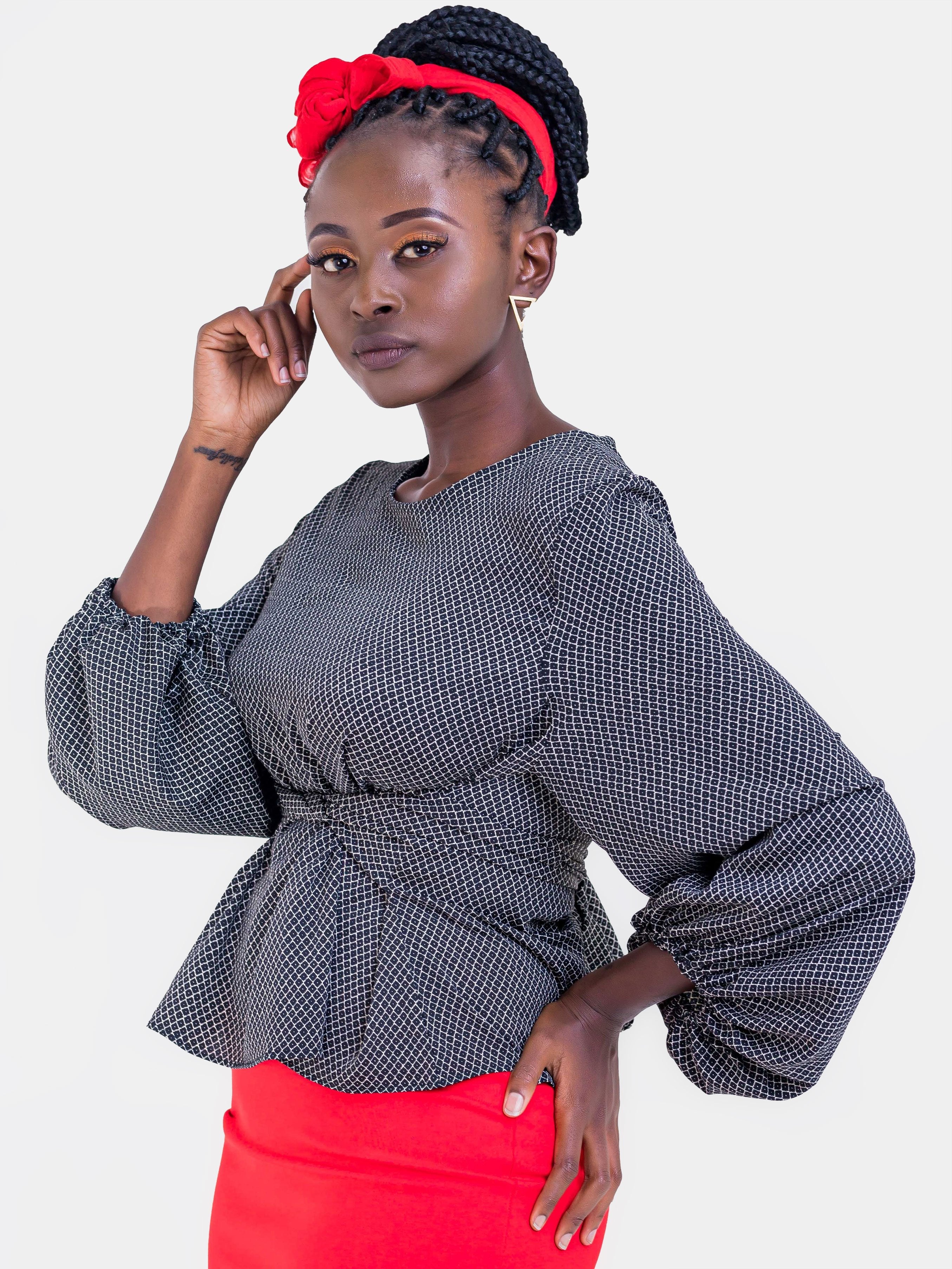 Vivo Izzy Bishop Sleeve Top - Black (Diamond + Polka) - Shop Zetu