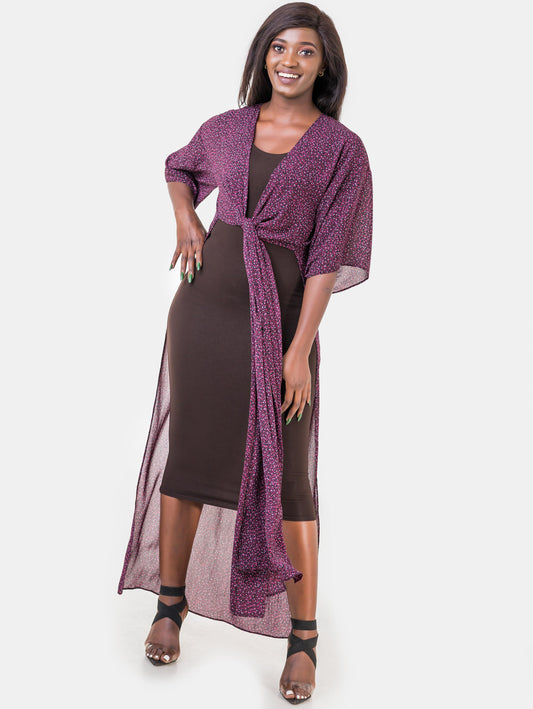 Vivo Basic Nandi High Slit Kimono - Burgundy Print