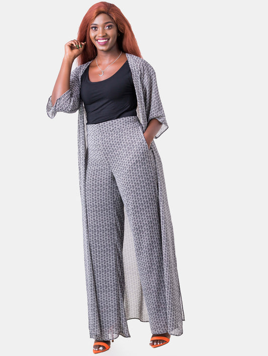 Vivo Basic Nandi High Slit Kimono - Grey Print