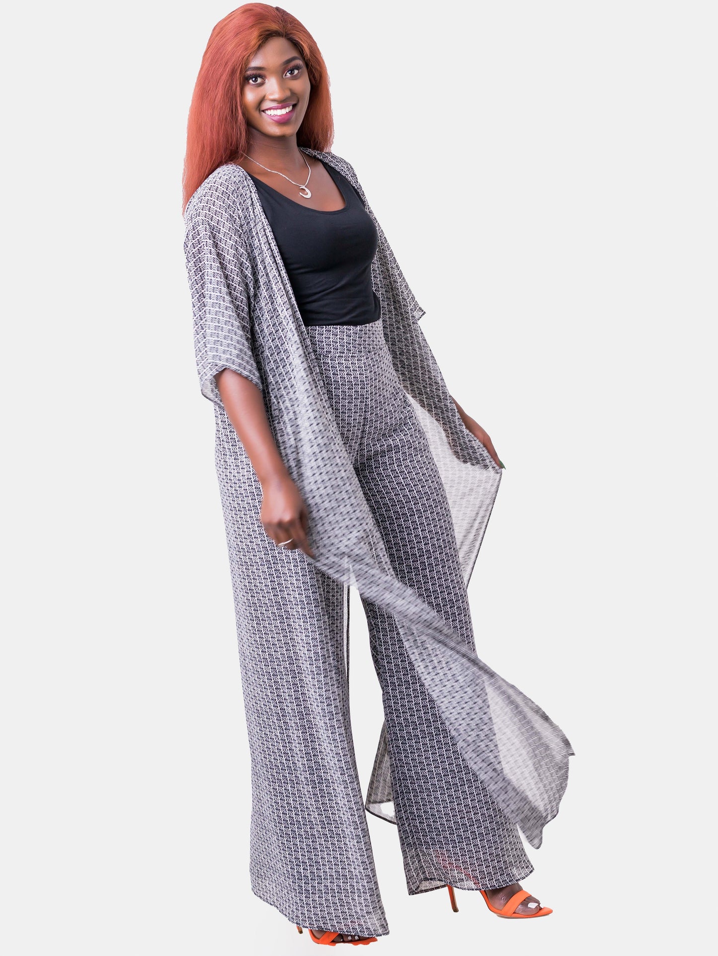 Vivo Basic Nandi High Slit Kimono - Grey Print