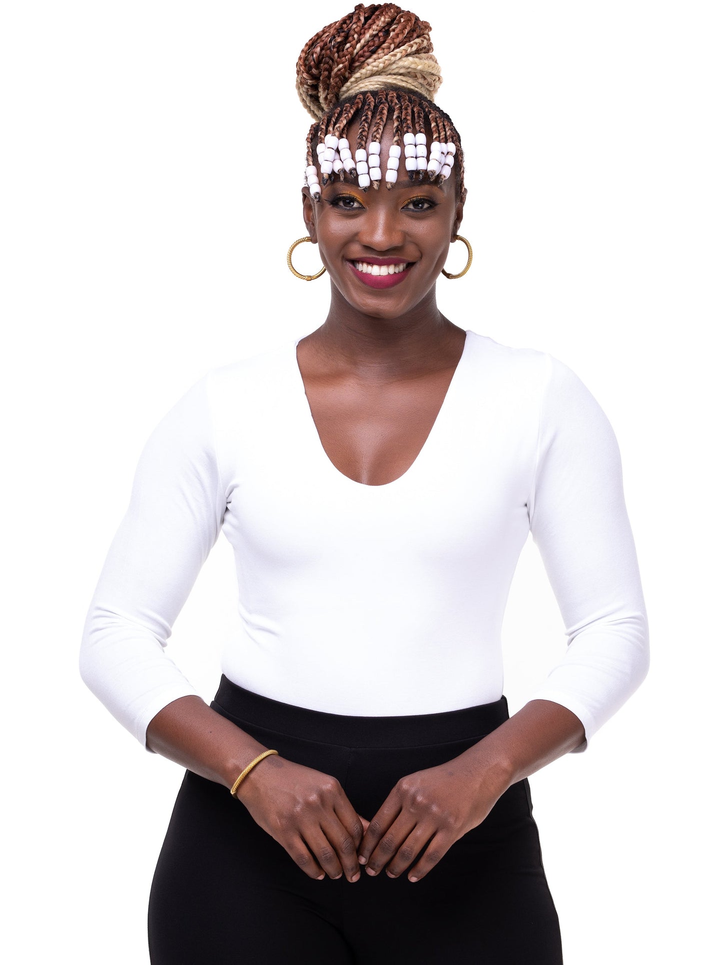 Vivo Basic 3/4 Sleeved Double Layered Bodysuit - White