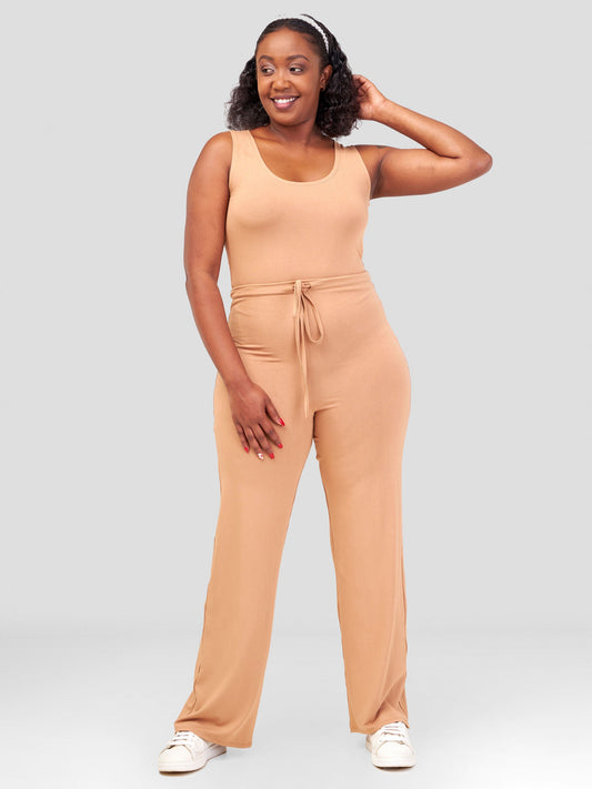 Vivo Jira Scoop Neck Jumpsuit - Tan