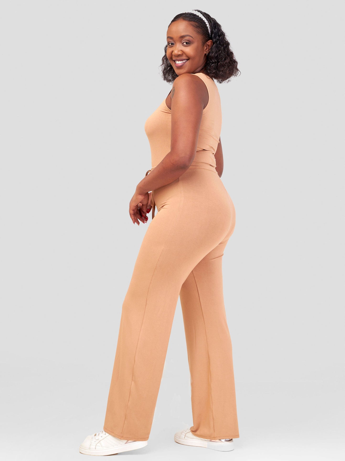 Vivo Jira Scoop Neck Jumpsuit - Tan