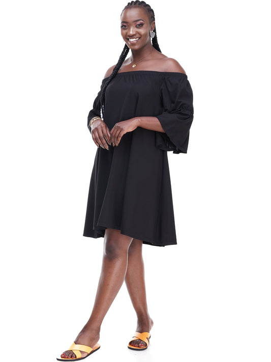 Vivo Lindi Off Shoulder Knee Length Dress - Black