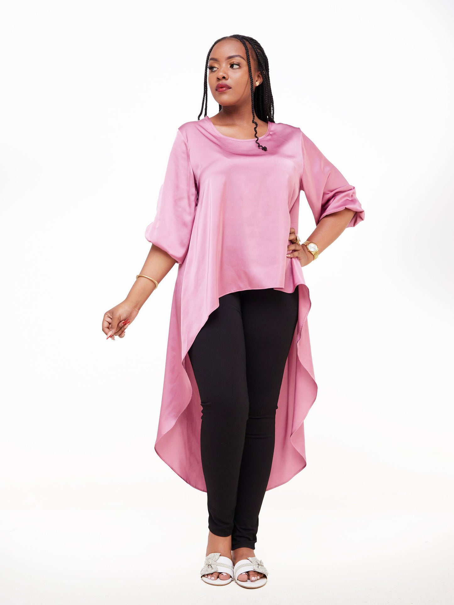Vivo Basic Nalia Satin High Low Top - Pink