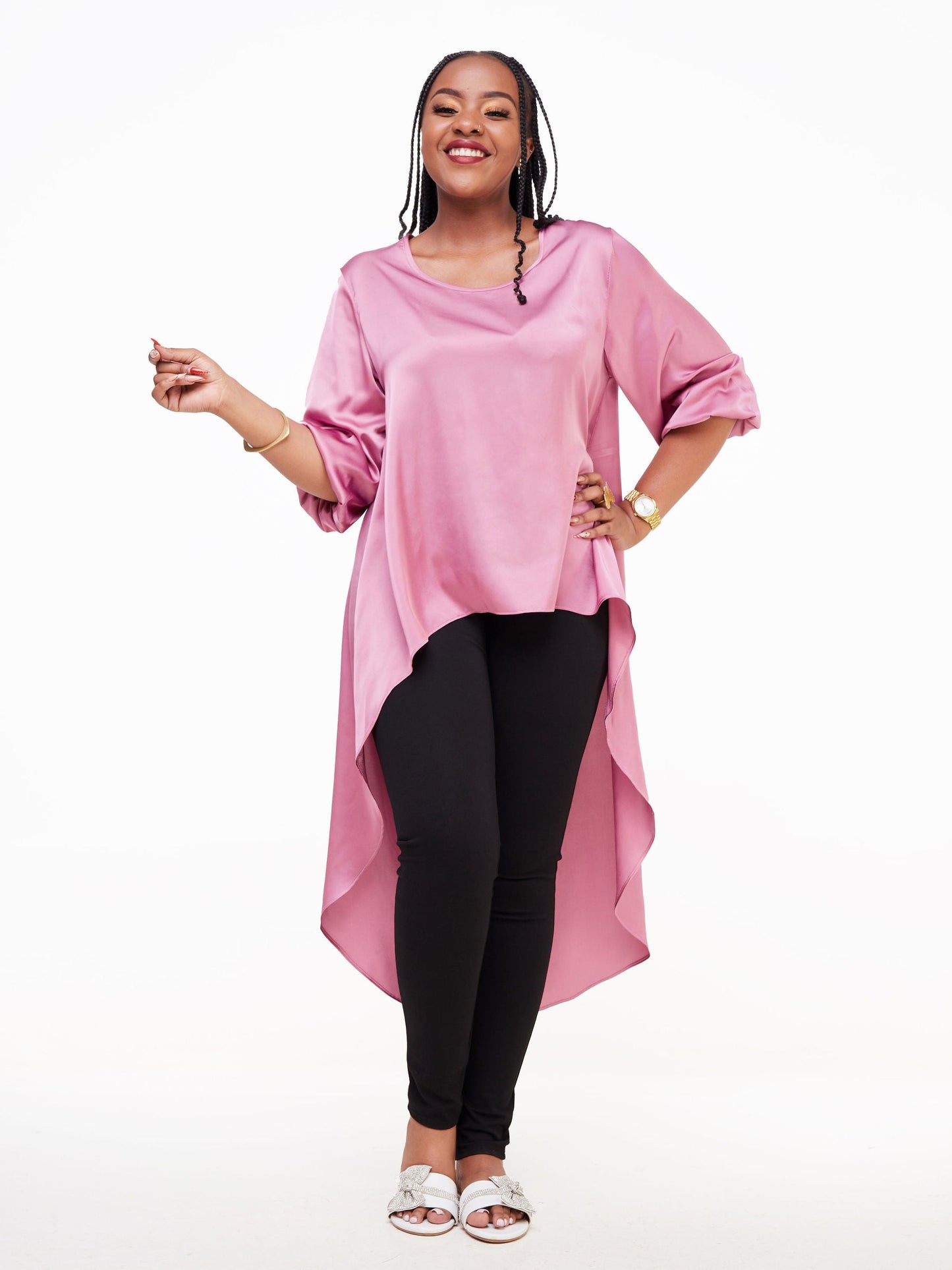 Vivo Basic Nalia Satin High Low Top - Pink