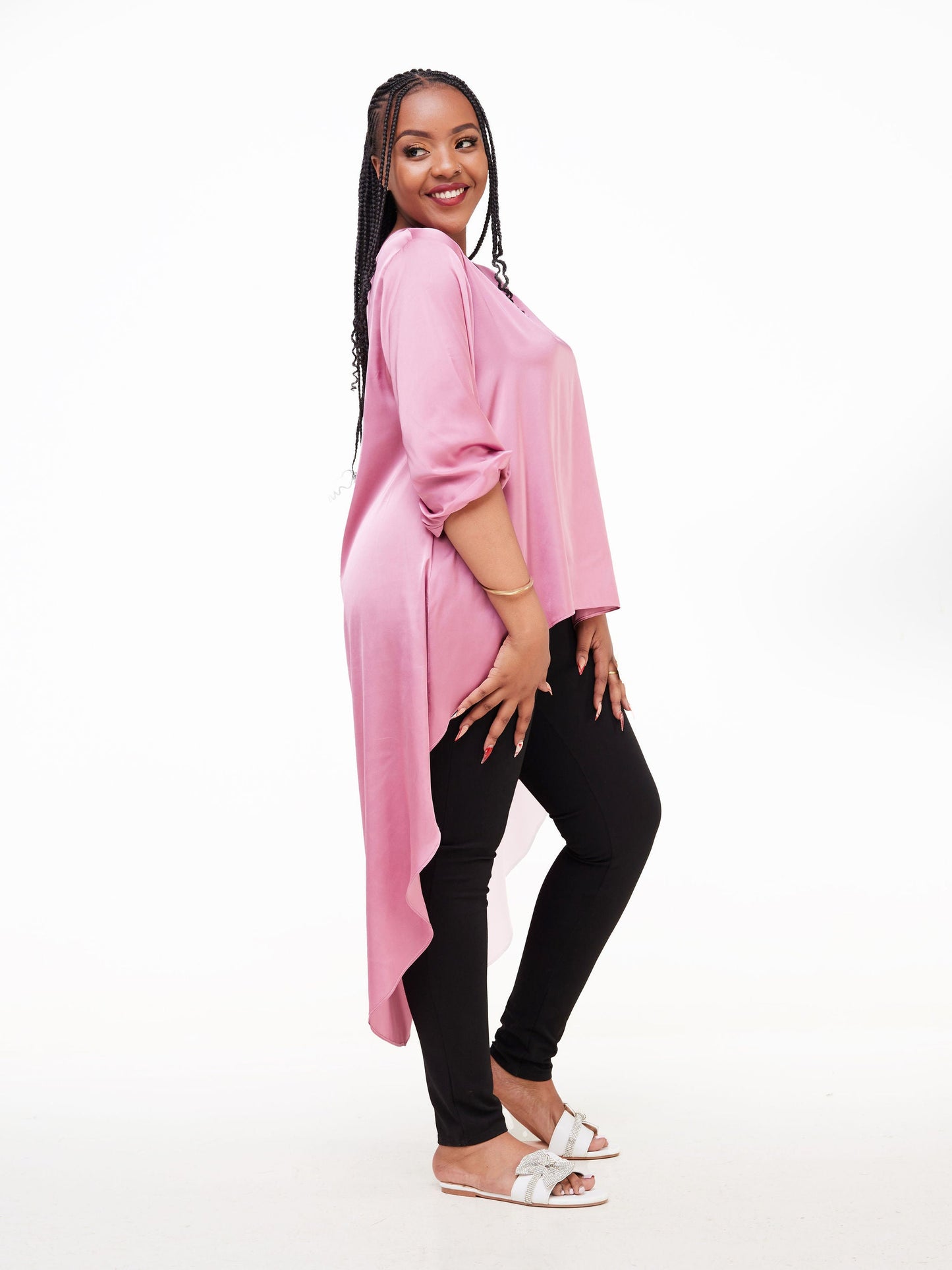 Vivo Basic Nalia Satin High Low Top - Pink