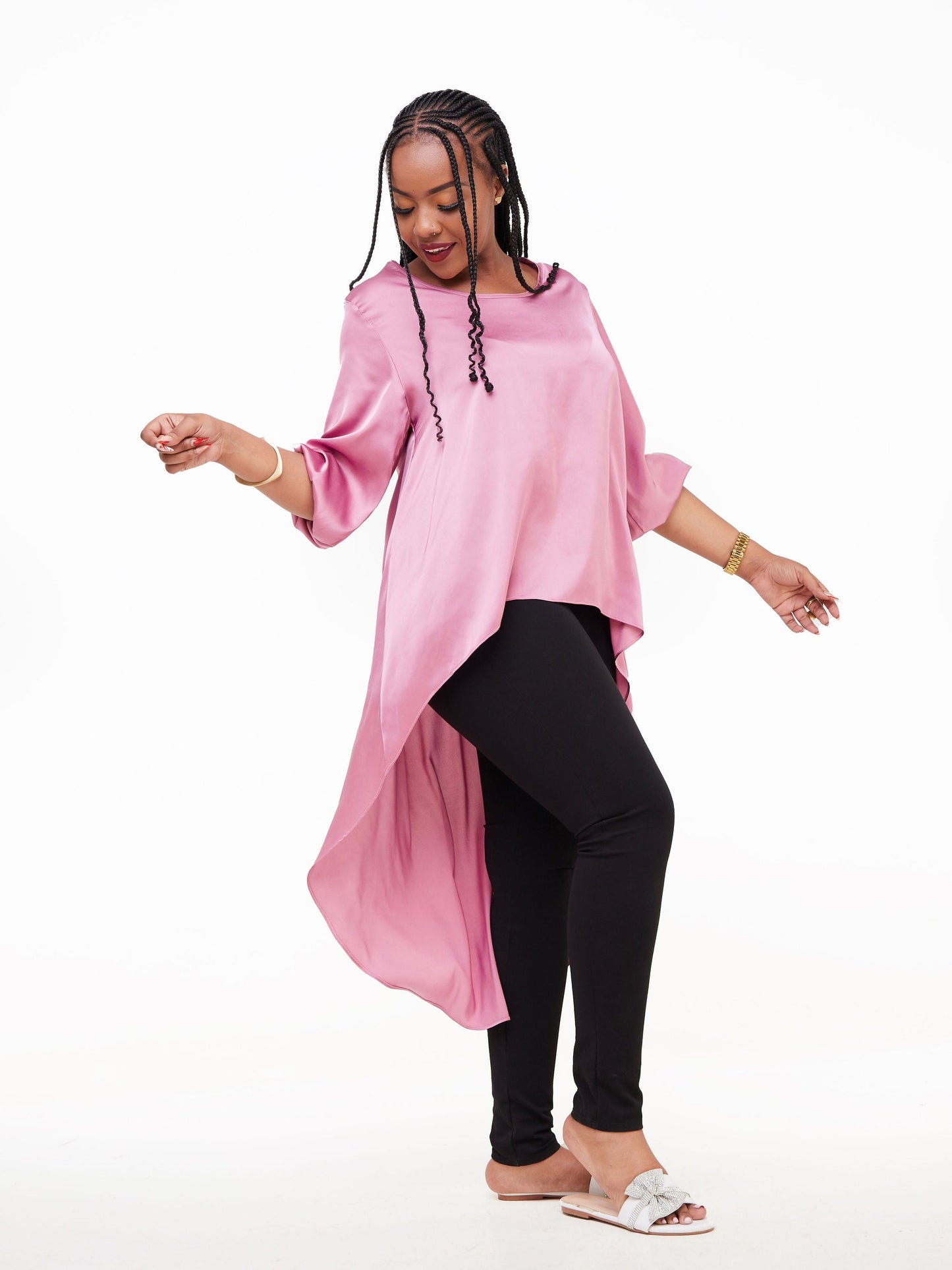 Vivo Basic Nalia Satin High Low Top - Pink