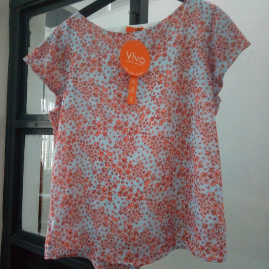 Vivo Basic Cap Sleeve Cory Top - Rust / Blue Print