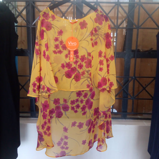 Vivo Sana Cape Top - Pink / Mustard Print