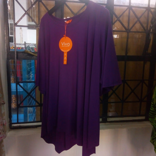 Vivo Basic Asymmetrical Angel Sleeve Top - Purple