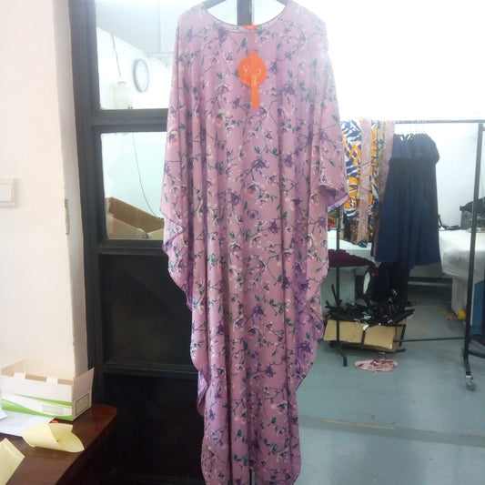 Vivo Lamu Satin Maxi Dira Dress - Purple / Pink Print