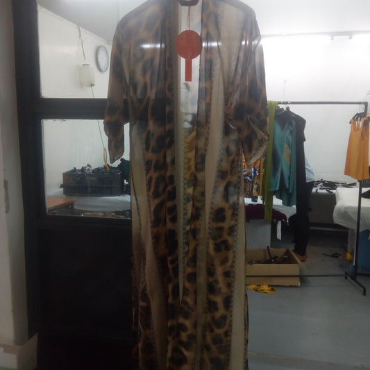 Safari Naima Chiffon Kimono - Taupe / Black Print