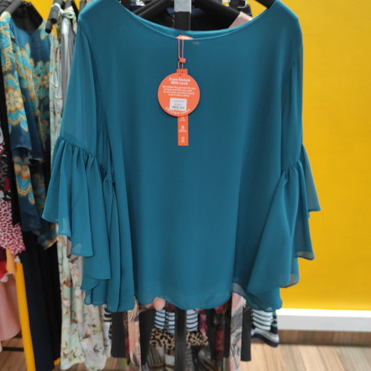 Vivo Thando 3/4 Flounce Sleeve Top - Teal
