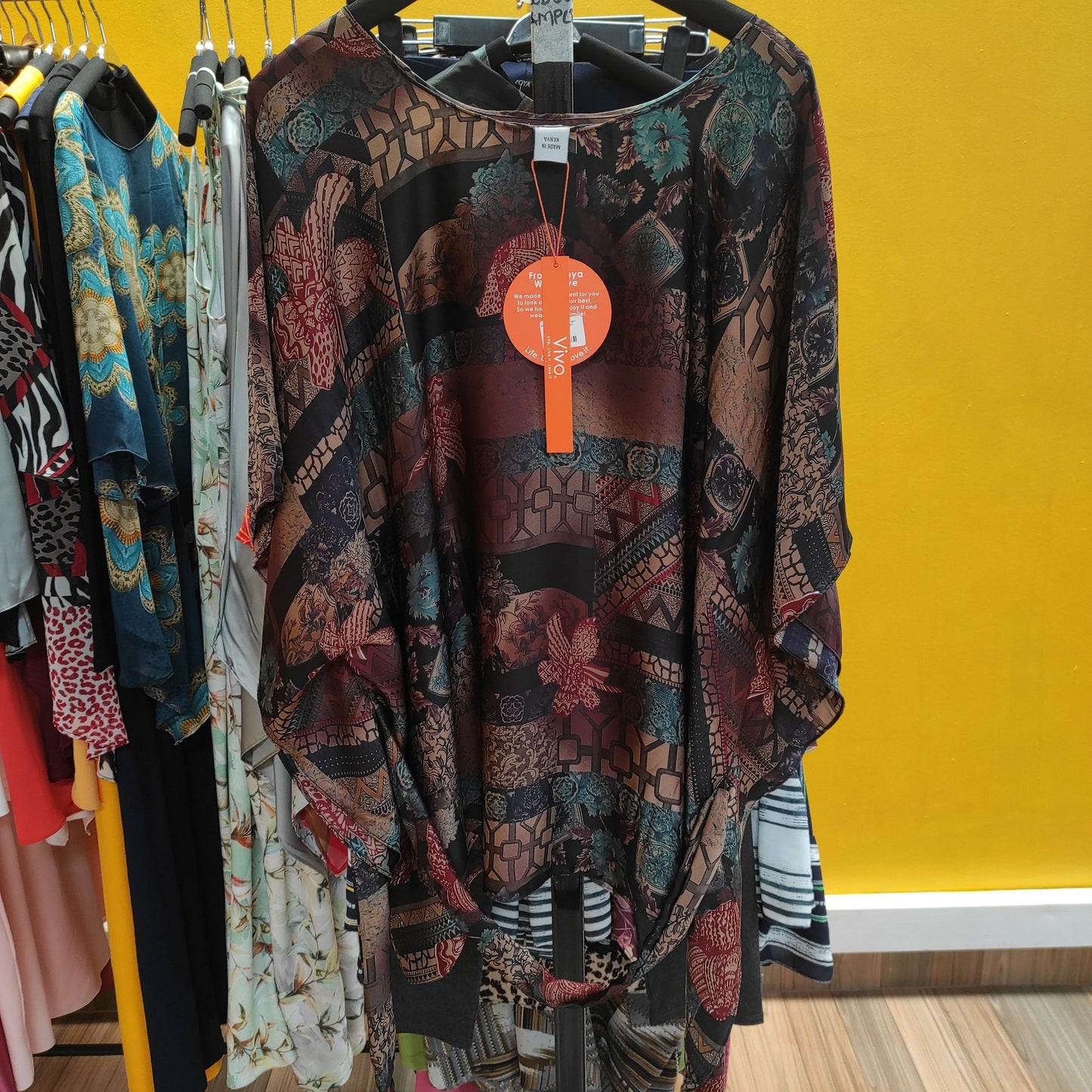 Safari Watamu Satin Top - Brown Abstract Print