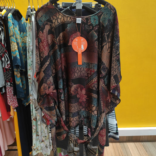 Safari Watamu Satin Top - Brown Abstract Print