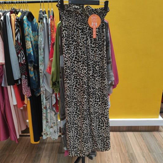 Safari Naima Shirred Waist Wide Leg Pants - Rust / Animal Print