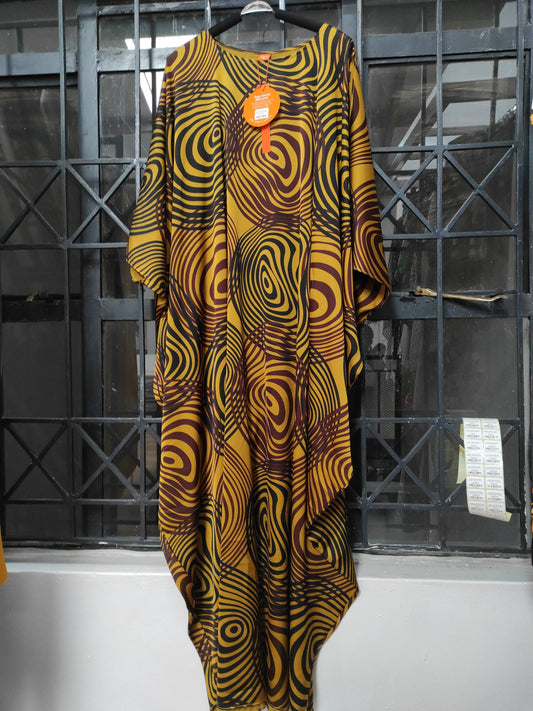 Vivo Lani Maxi Dress - Mustard / Brown Print