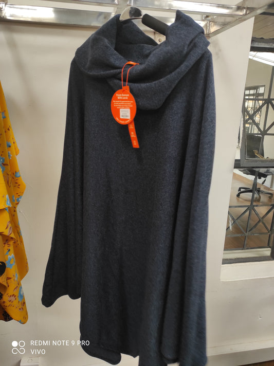 Vivo Issa Asymmetric Poncho - Navy Blue