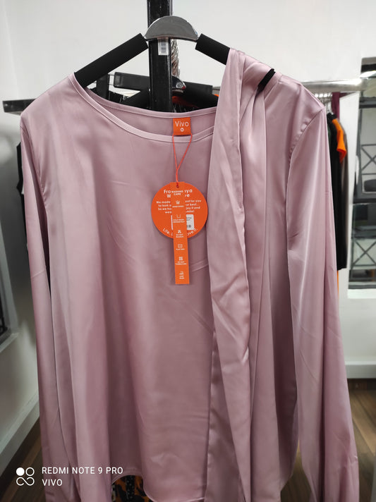 Vivo Basic Satin Bishop Sleeved Top - Peach