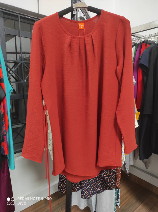 Vivo Tunu Long Sleeve Front Pleat Top - Rust