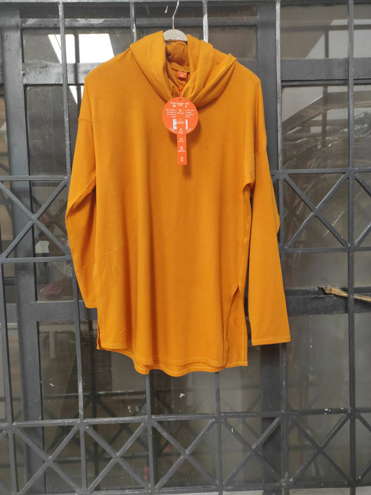 Vivo Basic Cowl Jersey Top - Mustard