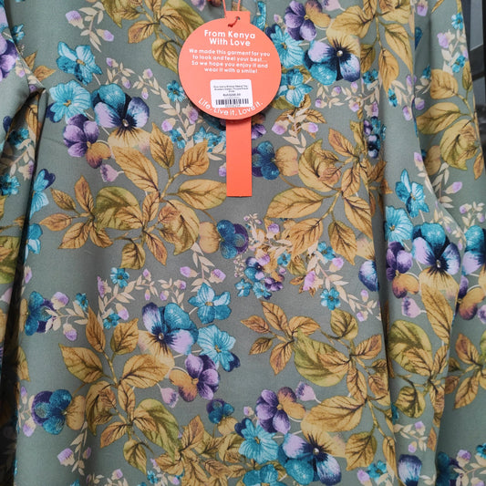Vivo Sierra Bishop Sleeve Top - Hunters Green / Purple Floral Print