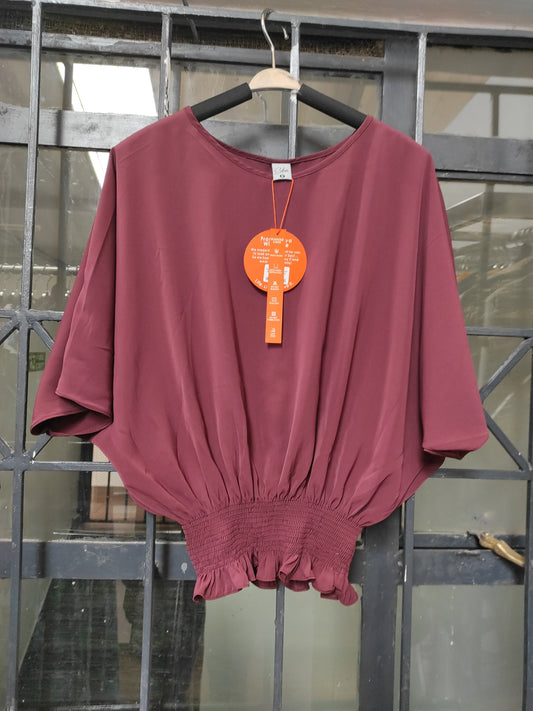 Safari Naima Shirred Waist Top - Maroon