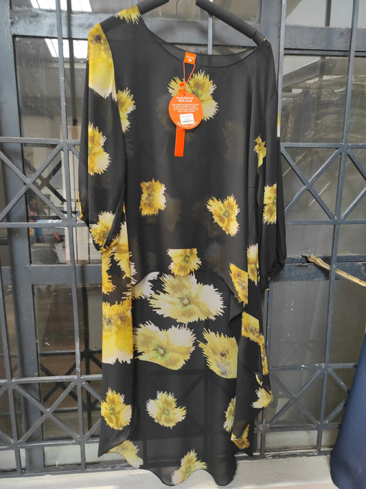 Vivo Basic Nalia High Low Top - Black / Yellow Abstract Print