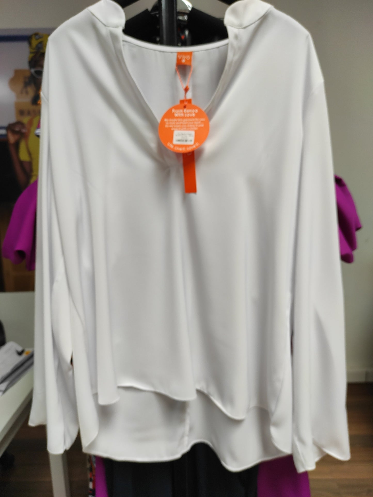 Vivo Basic V-Neck Buttoned Top -  White