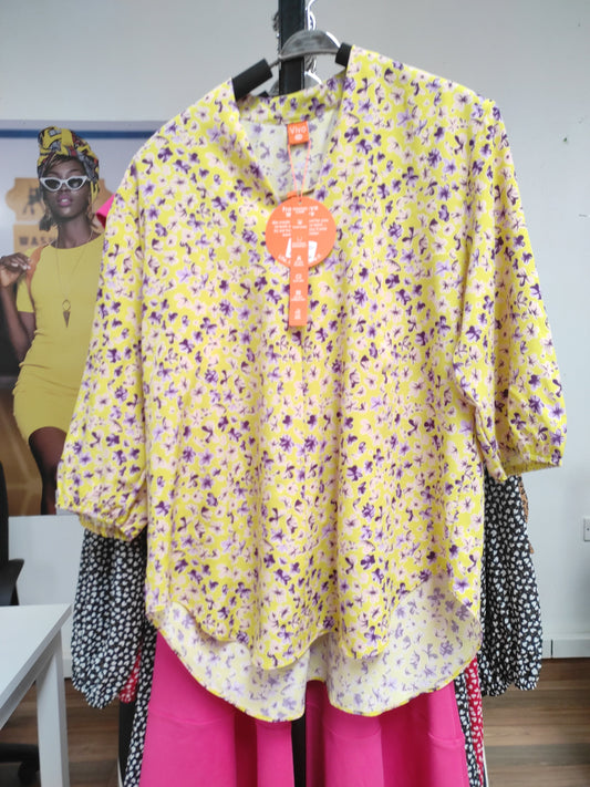 Vivo Dua Shirt - Yellow / Purple Floral Print