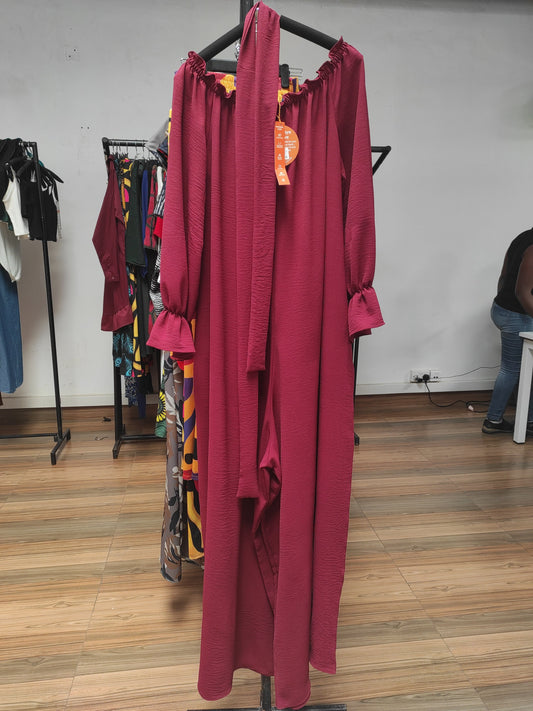 Vivo Jema Off-shoulder Long Sleeve Jumpsuit - Maroon