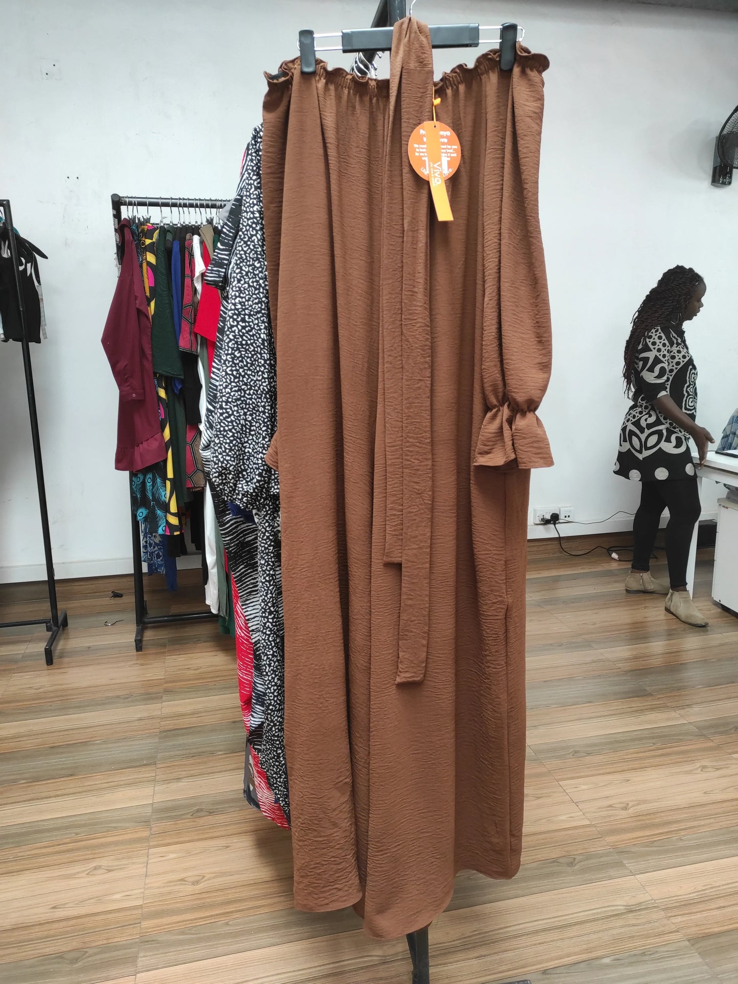 Vivo Jema Off-shoulder Long Sleeve Jumpsuit - Chocolate