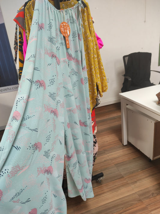 Vivo Diani Strappy Jumpsuit - Mint Green / Pink Abstract Print