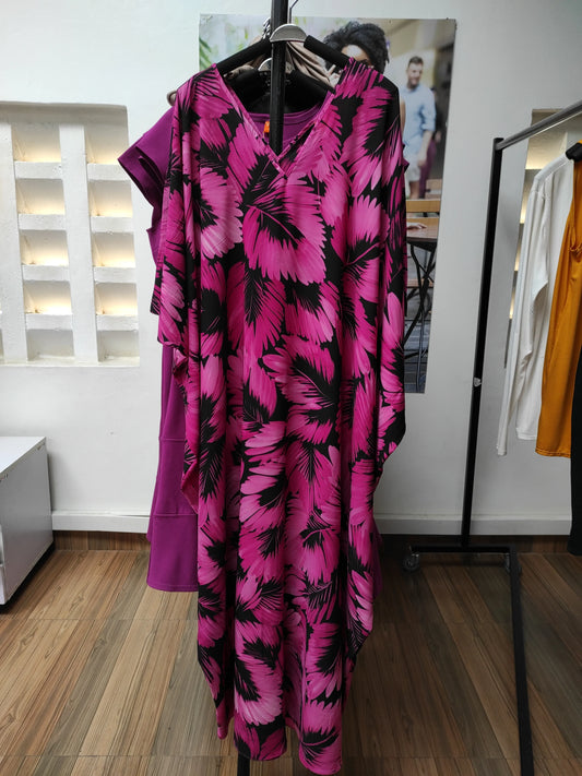 Vivo Maisha Dolman Maxi Kaftan - Pink / Black Abstract Print