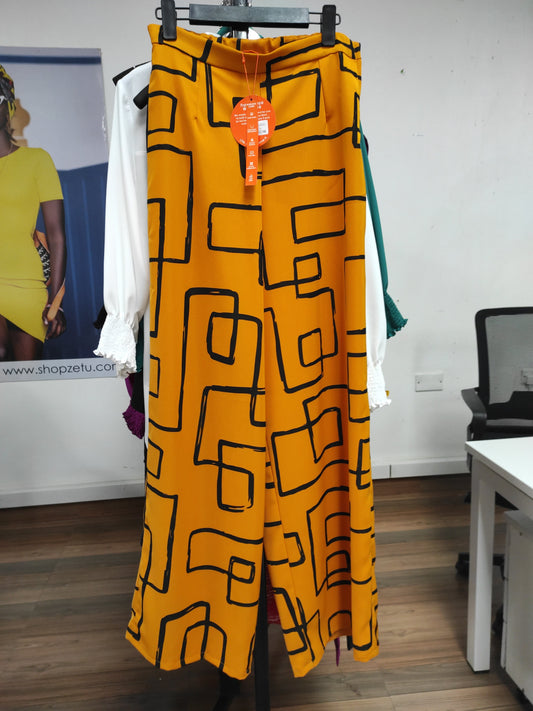 Vivo Fahari Wide Leg Pants - Mustard / Black Geometric Print