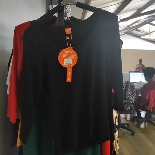Vivo Basic 3/4 Sleeve Top - Black