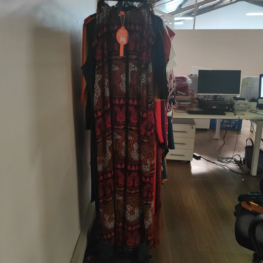 Vivo Maisha Strappy Maxi Cover Up Dress - Chocolate / Orange Animal Print
