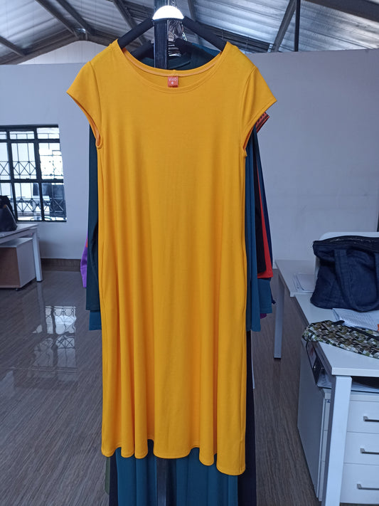 Vivo Leila Cap Sleeve Tent Knee Length Dress - Yellow