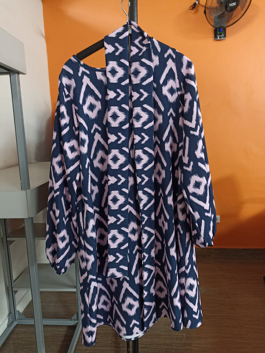 Vivo Laika 3/4 Sleeve Tent Dress - Navy / Peach Print