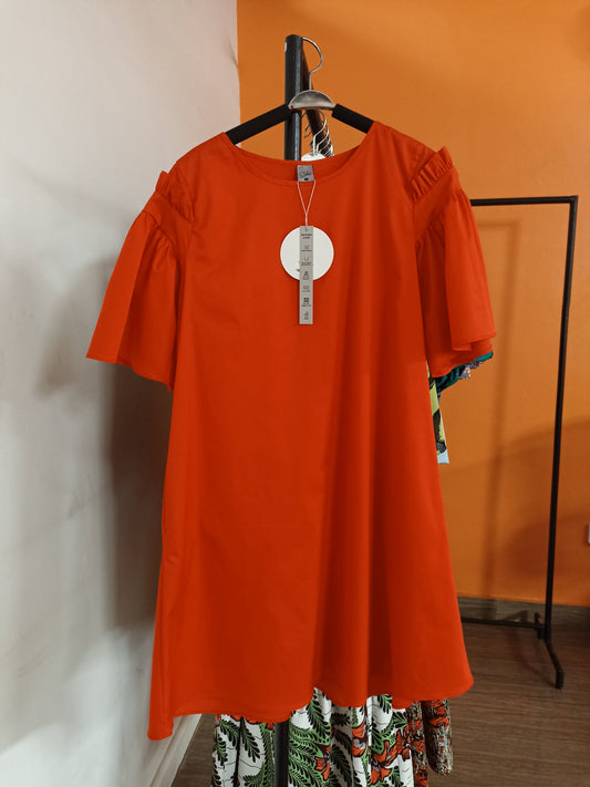Safari Mali Gathered Flounce Sleeve Tent Dress - Red