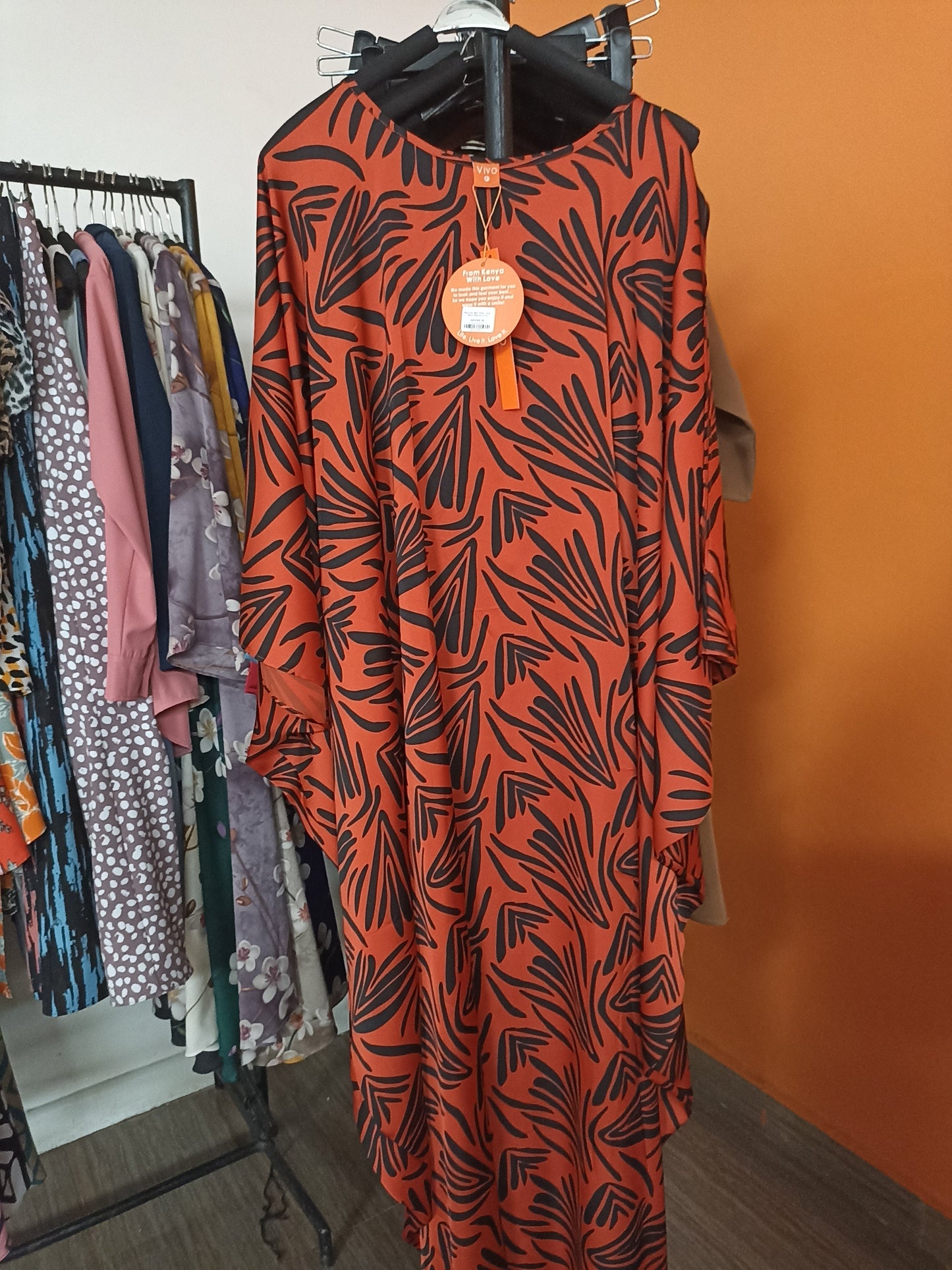 Vivo Lani Maxi Dress - Rust / Black Abstract Print