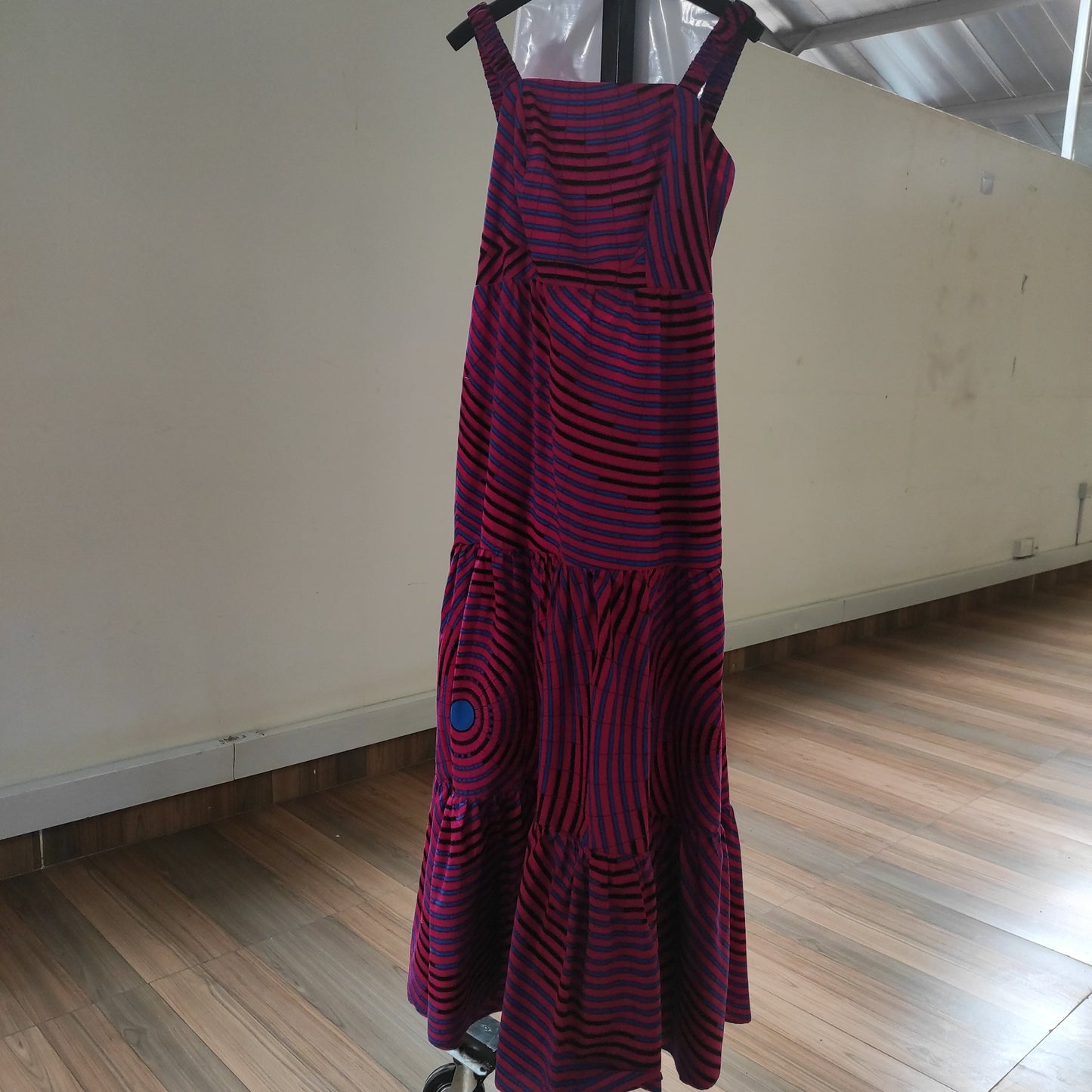 Safari Anga Strappy Tie Back Maxi Dress - Pink / Blue Ankara Print