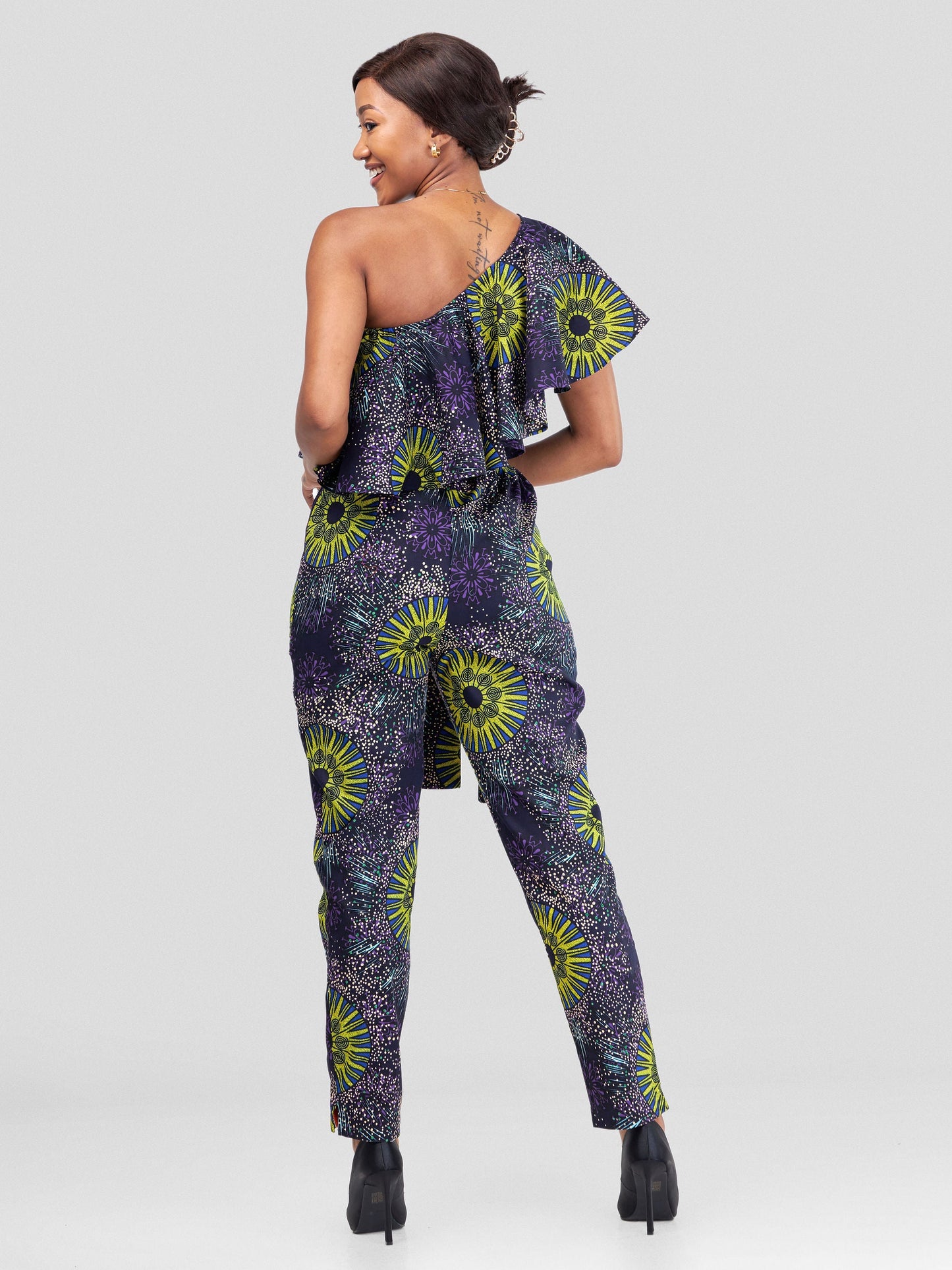 Vivo Naya One Shoulder Flounce Jumpsuit - Nyota Print