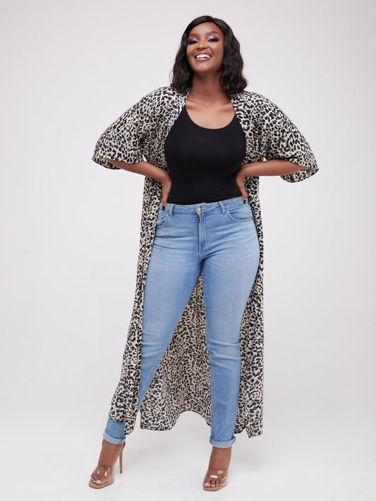 Safari Naima Kimono - Black / Buttermilk Print