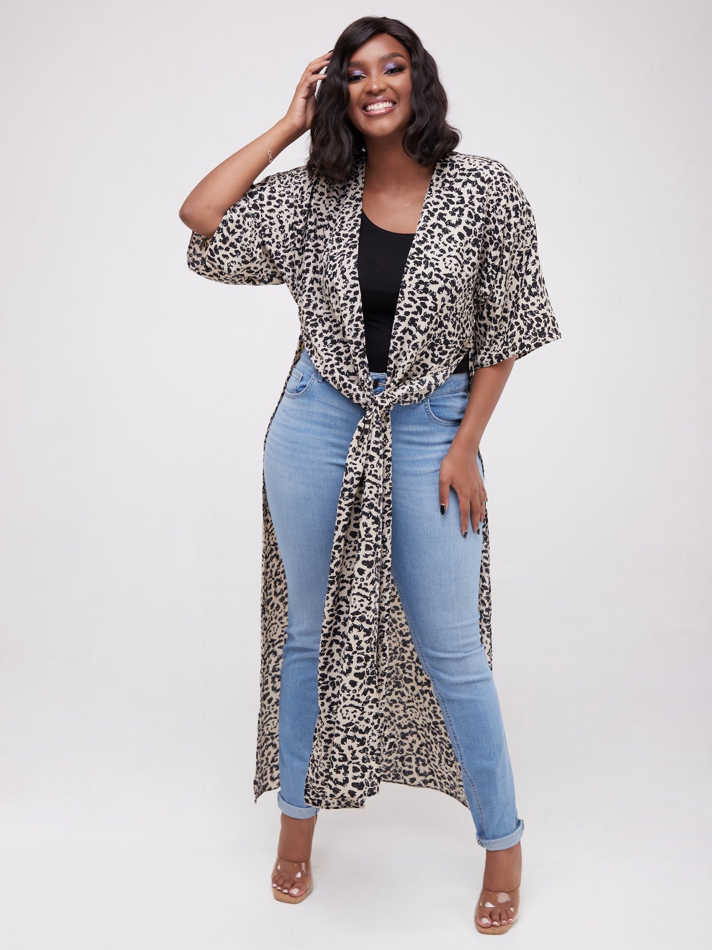 Safari Naima Kimono - Black / Buttermilk Print