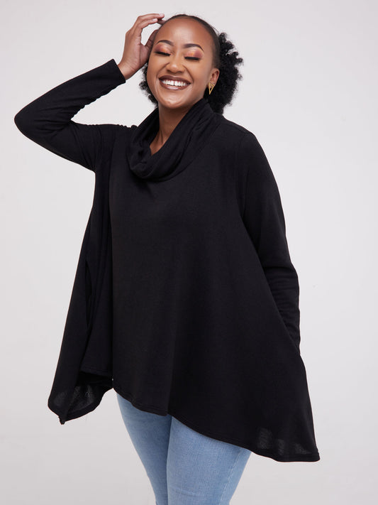 Vivo Basic Imelda Cowl Sweater - Black